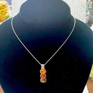 Amber in 3 Colors set  in Sterling Silver Necklace